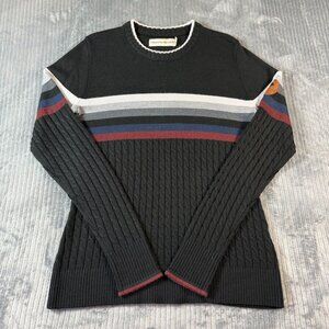Obermeyer Womens L Donna Crewneck Merino Wool Sweater Stripe Ski Black